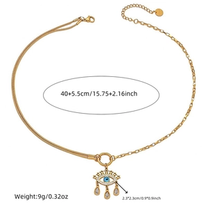 Gold stainless steel evil eye layered necklace with blue zircon and water drop pendants