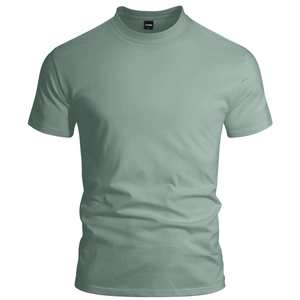 Short-sleeve sage green crew neck cotton t-shirt in a modern minimalist fit