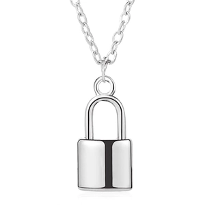 Minimalist silver lock pendant necklace with high-polished finish and elegant curb chain