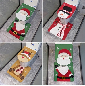 Three-piece Christmas toilet seat cover set with Santa Snowman and Reindeer designs