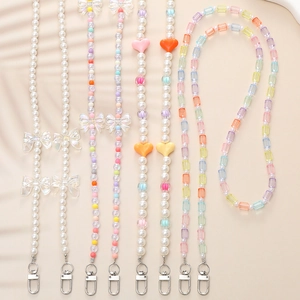 Beaded Crossbody Phone Lanyard Chain Acrylic Artificial Pearl Bow Heart Decor Bag Strap Handcrafted Colorful Sweet For Women