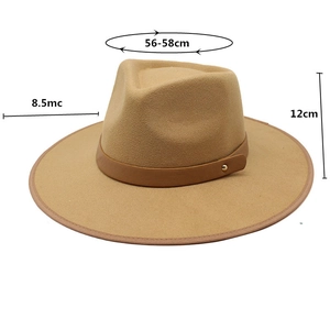 Dimensioni dettagliate del cappello di lana kaki con fascia in pelle e borchie