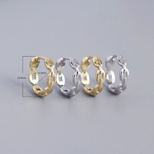 Minimalist S925 silver link chain earrings in gold and silver finish, 12.5mm and 14.5mm