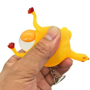 Squishy Egg Laying Chicken Toy Stress Relief Keychain Novelty Prank Funny Yellow Soft Rubber Gag Gift