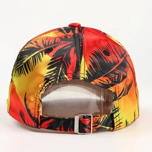 Gradient baseball cap with black palm tree prints and adjustable silver metal buckle back