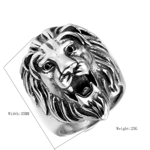 Anello da uomo con testa di leone in acciaio inossidabile antico, larghezza 35mm