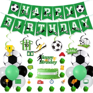 Soccer Birthday Party Decorations Banner Cake Topper Balloons Football Theme Sports Celebration Paper Latex For Boys