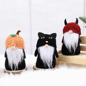 Halloween Gnome Ornaments Pumpkin Black Cat Devil Faceless Plush Doll Desktop Decor Handcrafted Festive Table Centerpiece