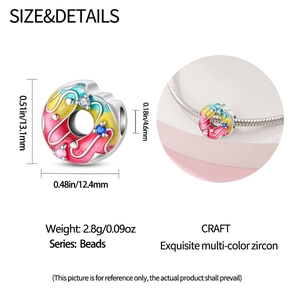 Detail view of 12.4mm donut charm with colorful enamel and cubic zirconia dimensions