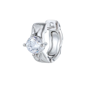 Elegant silver huggie hoop earring featuring a brilliant round-cut sparkling zircon stone