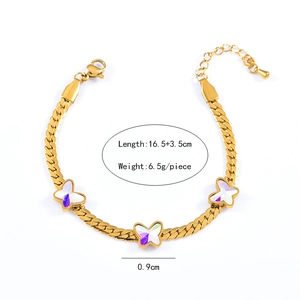 Detail view of gold butterfly bracelet with dimensions length 16.5+3.5cm and weight 6.5g