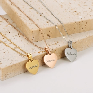 18K gold plated stainless steel heart necklaces with Soulmate engraving for couples