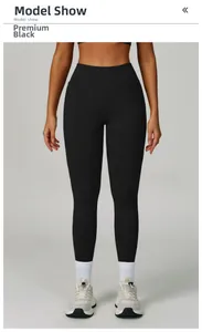 Detailed front view of black high-waisted seamless yoga leggings on a fit model