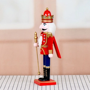 Classic 36cm red velvet king nutcracker soldier wooden statue for Christmas home decor