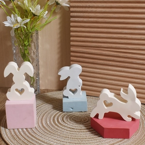 3D Easter rabbit silicone mold for DIY plaster craft featuring sitting and standing bunnies