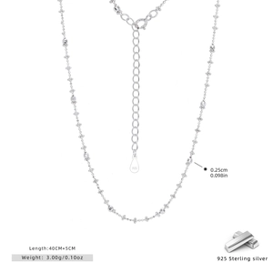 Detail of S925 sterling silver bead chain with 925 hallmark and adjustable extension link