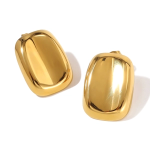 Minimalist geometric 18k gold plated stainless steel rectangle stud earrings with mirror finish
