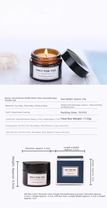 Macro detail of soy wax scented candle in amber glass jar with minimalist gift box packaging