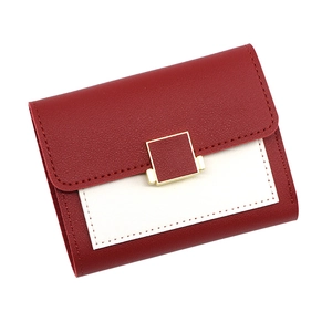 Petit portefeuille tricolore pour femme en cuir PU rouge et blanc avec boucle dorée