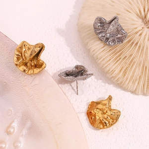 Detailed view of 18K gold and silver plated irregular wrinkled geometric earrings