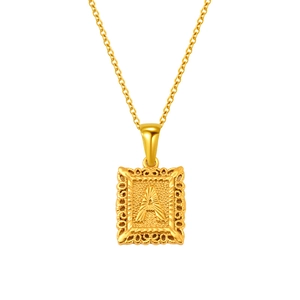 Collier en acier inoxydable plaqué or 18K avec pendentif carré lettre A sur chaîne O