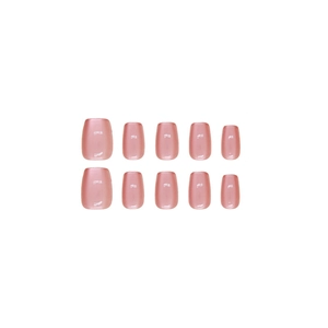 Handmade pearlescent nude pink cat-eye press-on nails in a clean square shape set
