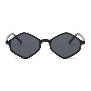 Chic black geometric rhomboid sunglasses with dark grey lenses for a modern hip-hop look