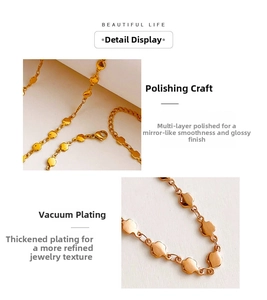 Detail of high-polished gold necklace with mirror finish and vacuum plating texture