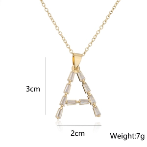 Detail view of 18K gold plated letter A pendant with dimensions 3cm height and 2cm width