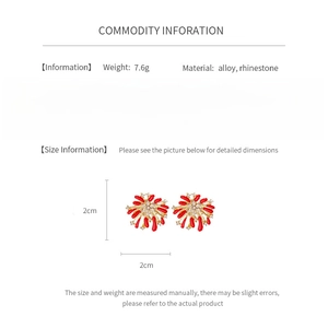 Size specifications table for firework earrings with red enamel and synthetic diamonds