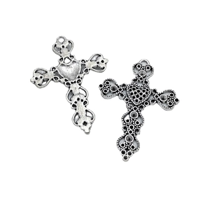 Vintage zilveren holle kruishangers met hartpatronen voor doe-het-zelf kettingen en sieraden