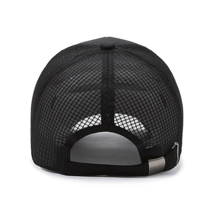 Men's breathable black mesh baseball cap with adjustable metal buckle back view