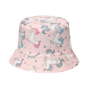 Cappello da sole reversibile in cotone rosa per bambine con unicorni e stelle