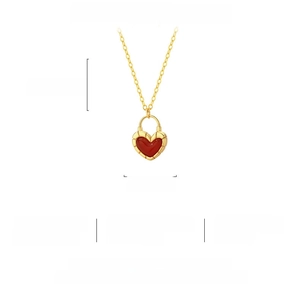 Detailed specs of S925 sterling silver necklace with a red agate heart pendant.