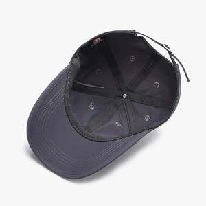 Dark grey sport baseball cap with adjustable metal buckle and quick-dry textured fabric