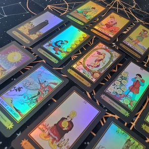 Holographic laser tarot deck with gold constellation cloth for spiritual divination