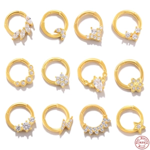 Piercing Sieraden Neusring 925 Sterling Zilver Verguld AAAAA Zirconia Kraakbeen Helix Oorbel Clicker Hoop