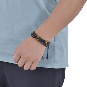 8mm double-layered tiger eye and matte lava stone beaded bracelet for men with adjustable cord