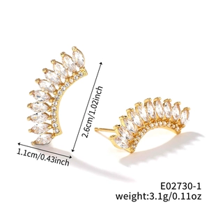 Detailed view of zircon half-moon earrings with precise size dimensions and weight stats