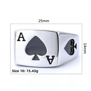 Detailed specs of Ace of Spades poker ring in stainless steel with 25mm width dimensions