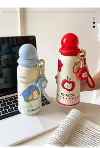 Detail of 316 stainless steel cute cartoon thermos with creative ball lid and puppy charm