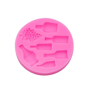 Stampo in silicone rosa con uva e bottiglie di vino per decorazioni in fondente e DIY