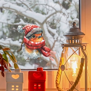 Autocollant Fenêtre Oiseau Noël Aquarelle Hiver Fête Décoration Maison PVC Adhésif Mural Réutilisable Festif