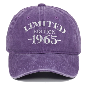 Purple washed cotton baseball cap with 1965 Limited Edition white embroidery