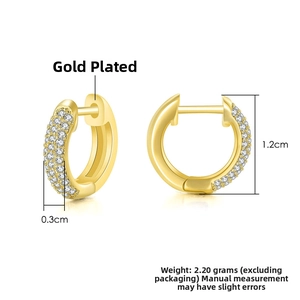 Macro detail of 1.2cm gold plated hoop earrings with micro paved cubic zirconia stones