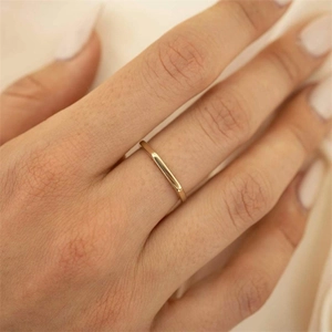 Minimalist 18K gold plated stainless steel geometric band ring for women daily wear