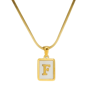 18K gold plated stainless steel chain necklace with square white shell letter F pendant