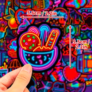 Neon ramen bowl sticker in vibrant colors with size dimensions 5.6cm for creative decor