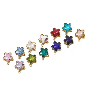 Star-shaped stainless steel pendant with colorful glass stones for DIY jewelry making 13mm
