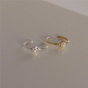 Minimalist 925 Sterling Silver Artificial Pearl Ring Adjustable Open Ring For Women Elegant Jewelry Gift
